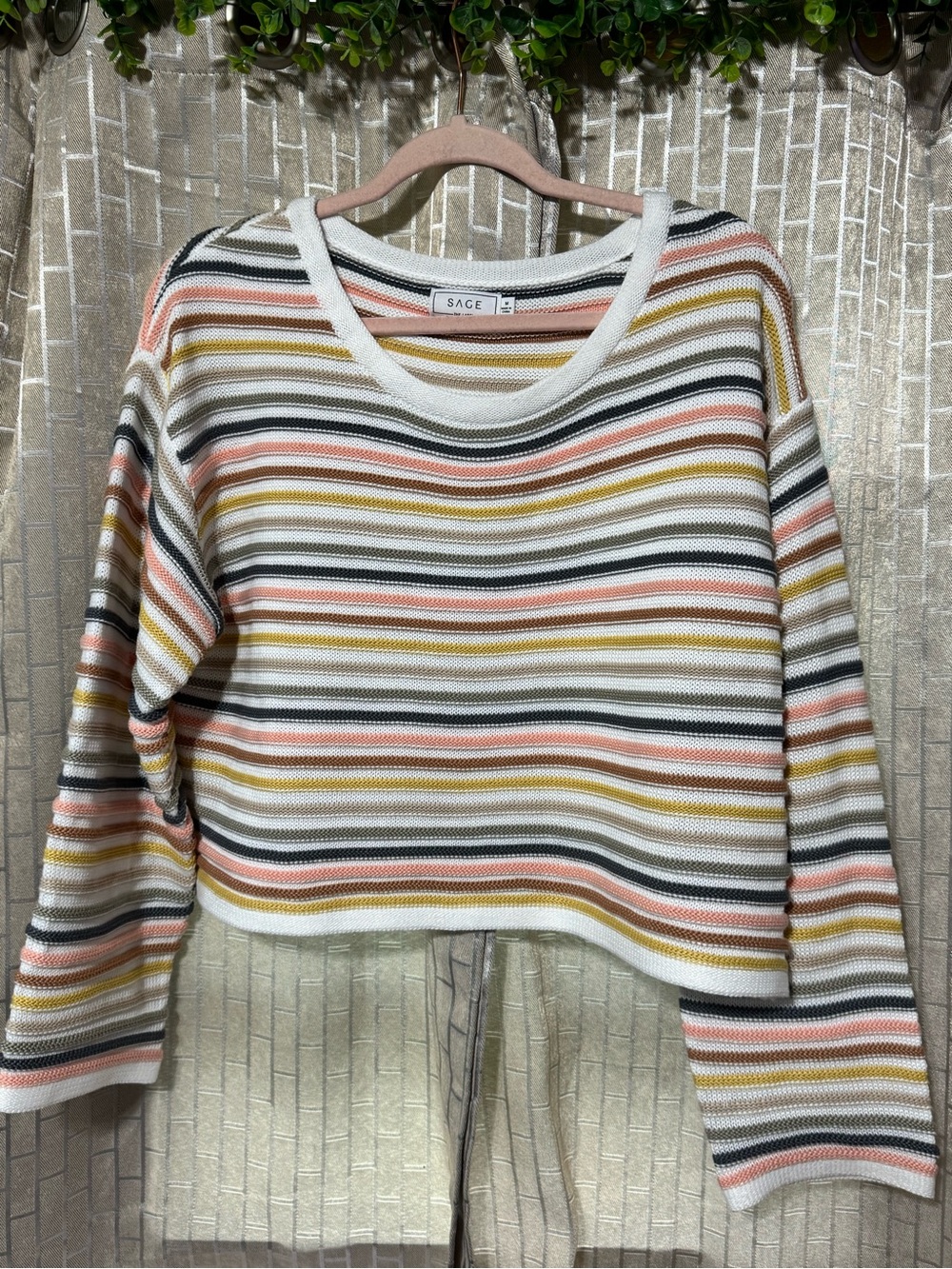 Sage Striped Knit Sweater — White, Yellow, Brown, Tan,Pink